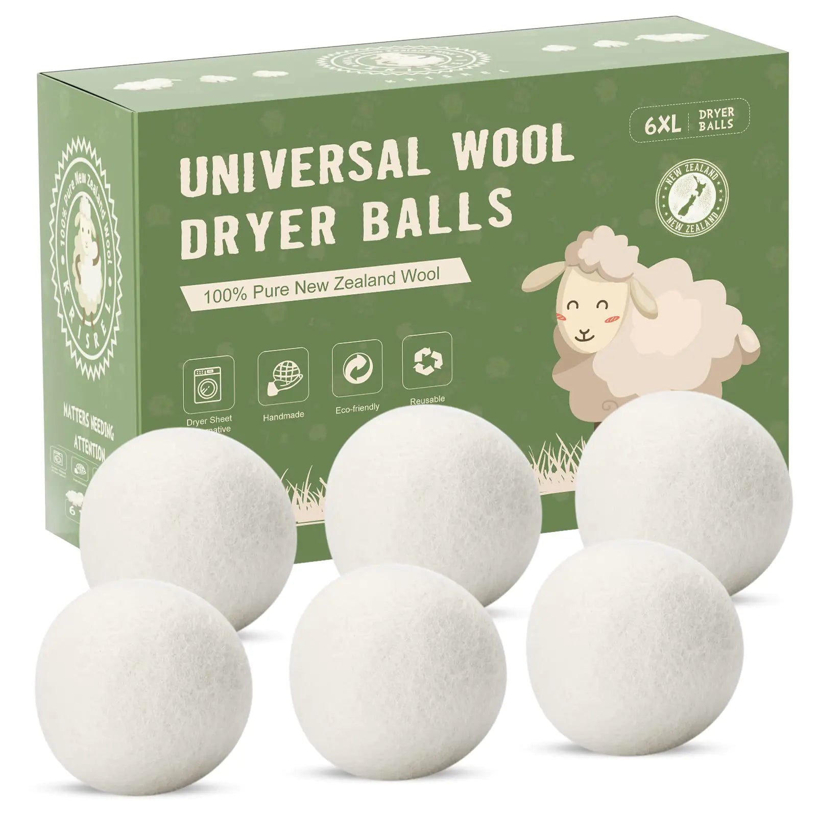 100% Organic Wool Dryer Balls - 6 Pack