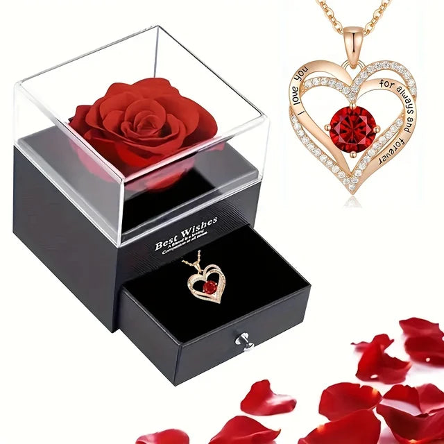 Collier avec coffret cadeau fleur rose