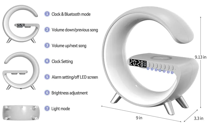 Lámpara de cargador inalámbrico con altavoz Bluetooth