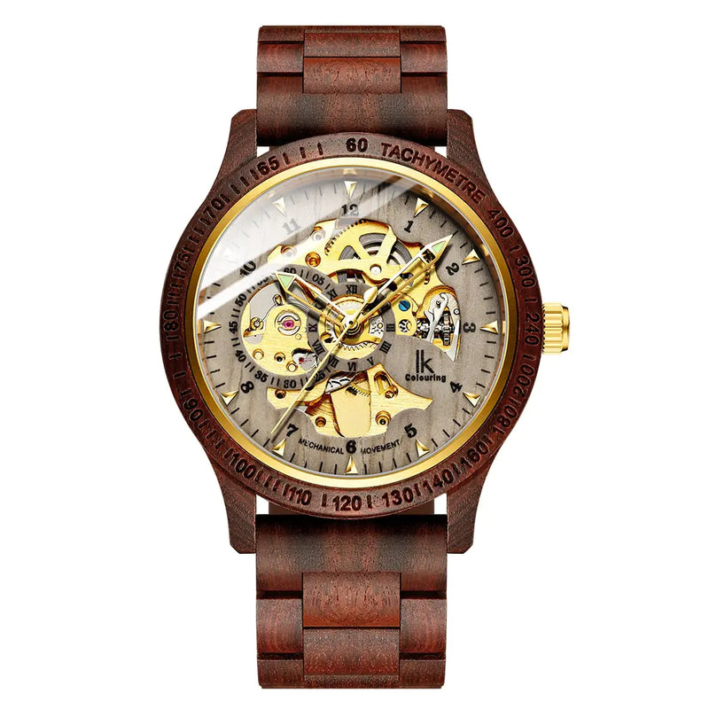 Reloj mecánico clásico de madera para hombre.