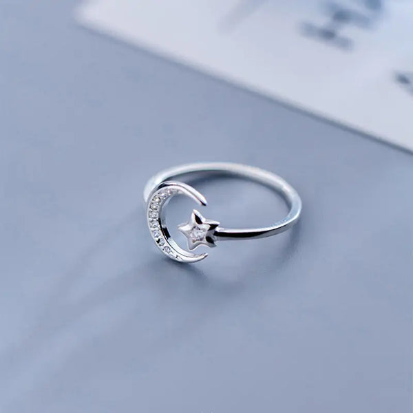 Bague étoile de lune en argent sterling