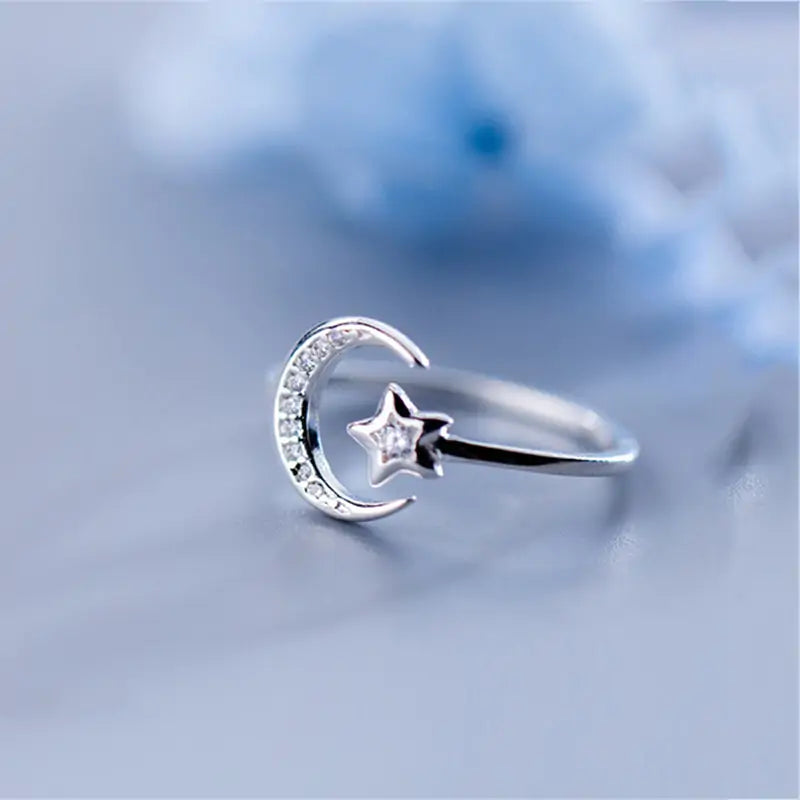 Bague étoile de lune en argent sterling