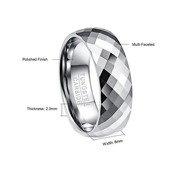 Faceted Silver Tungsten Ring