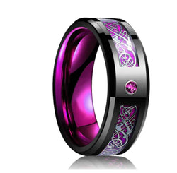 Bague en tungstène avec incrustation de pierre de dragon - Violet