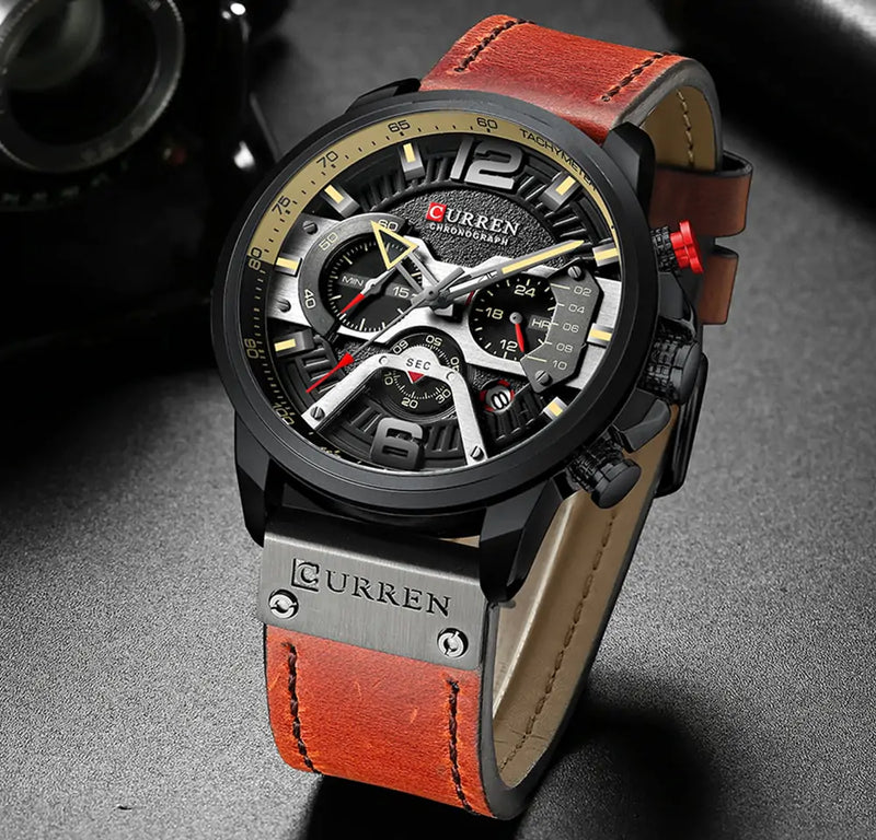 Montre-bracelet chronographe militaire en cuir