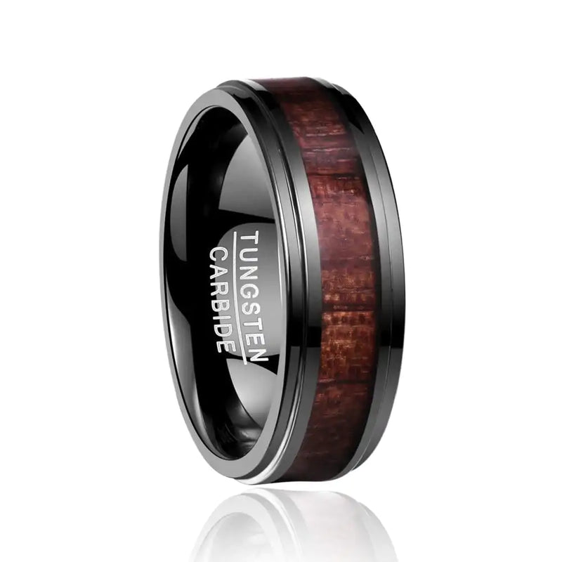 Bague en bois noir en carbure de tungstène