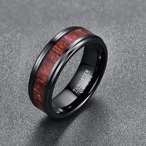 Black Wooden Tungsten Carbide Ring