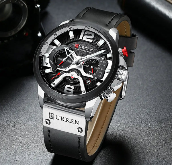 Montre-bracelet chronographe militaire en cuir