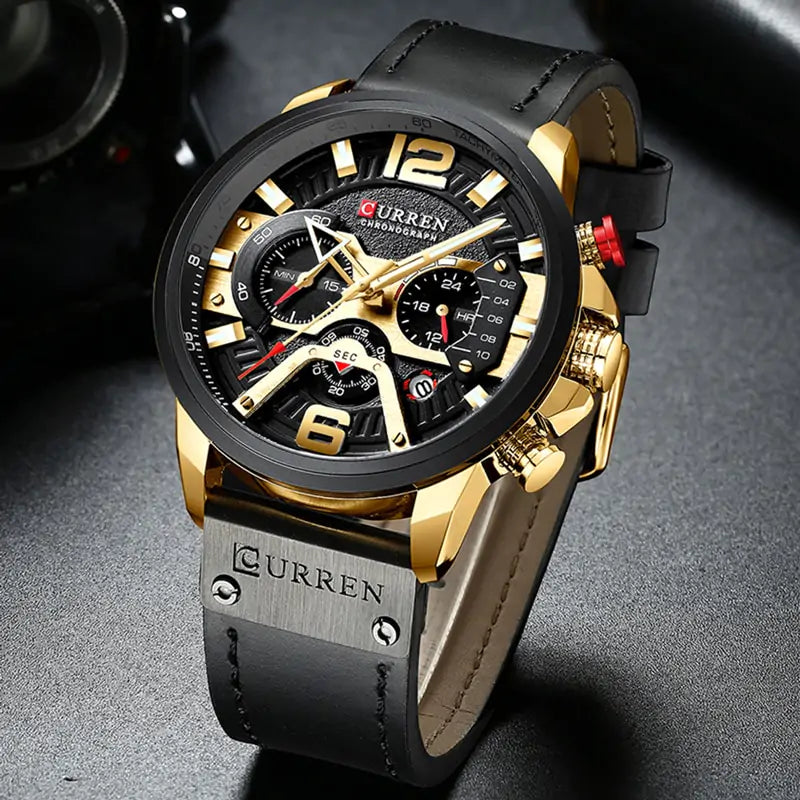 Montre-bracelet chronographe militaire en cuir