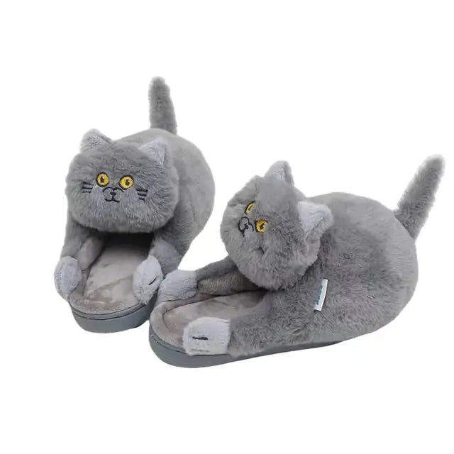 Pantuflas de gato con abrazo de peluche