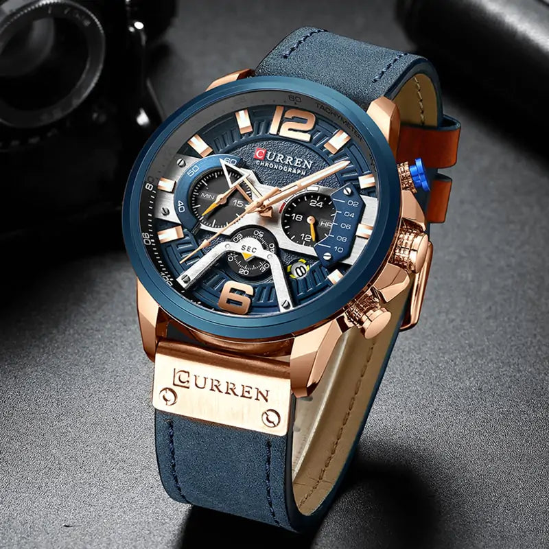 Montre-bracelet chronographe militaire en cuir