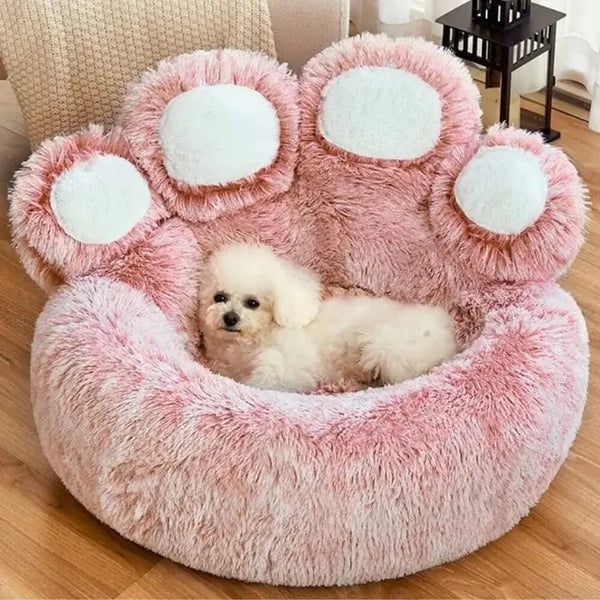 Cama de casa con forma de pata de oso para mascotas