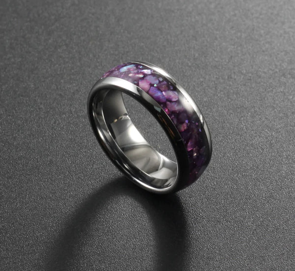 Bague en tungstène opale violette et blanche