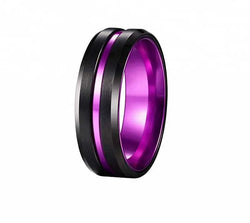 Anillo de tungsteno negro y rayas moradas